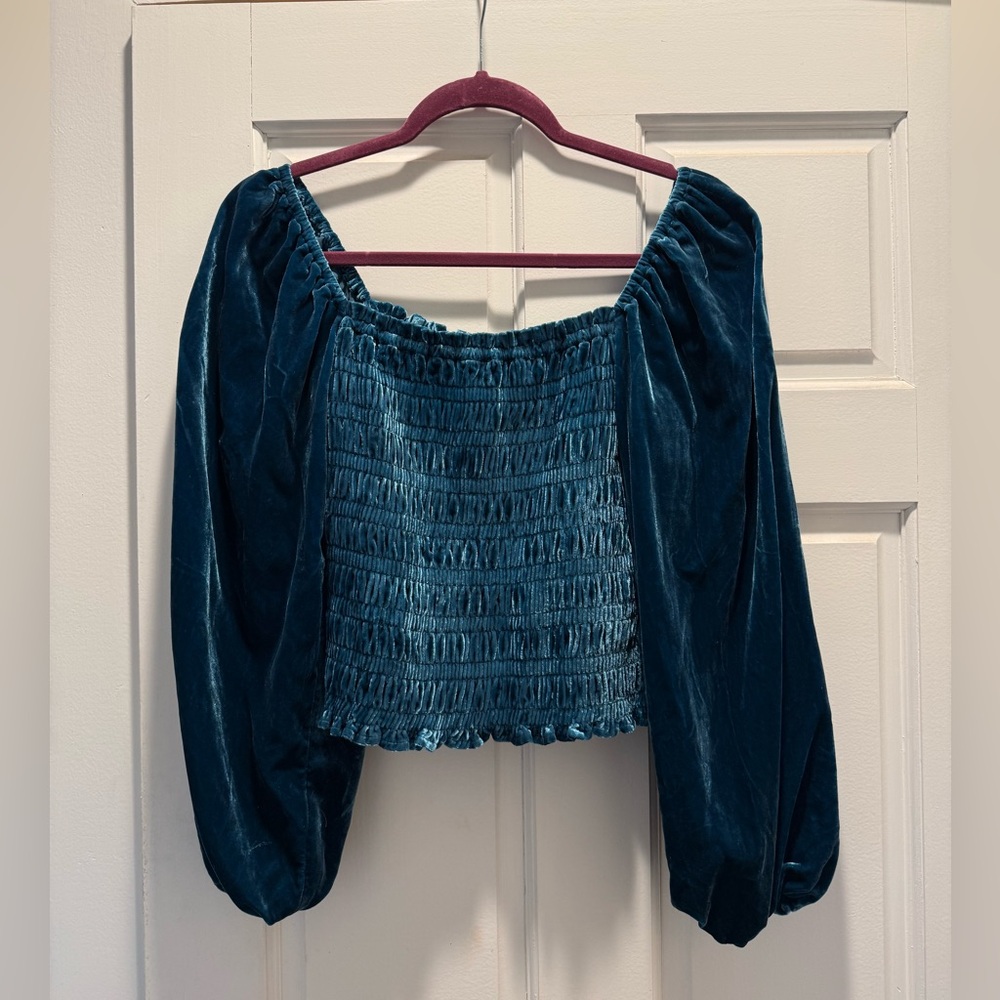 Anthropologie Teal Velvet Blouse